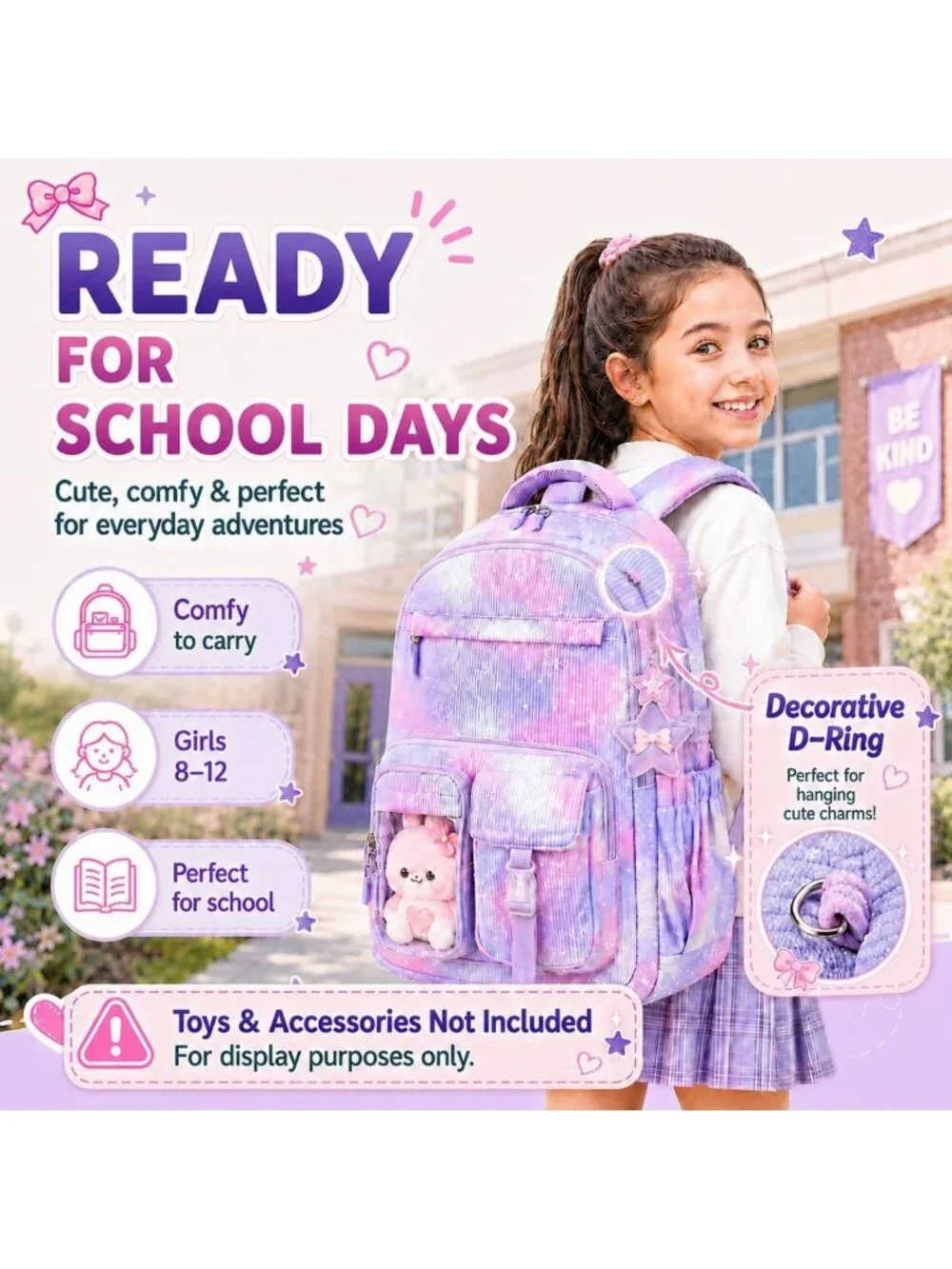 Cute Corduroy Kids Backpack for Girls | Stylish School Bag + 40 oz Tumbler Set